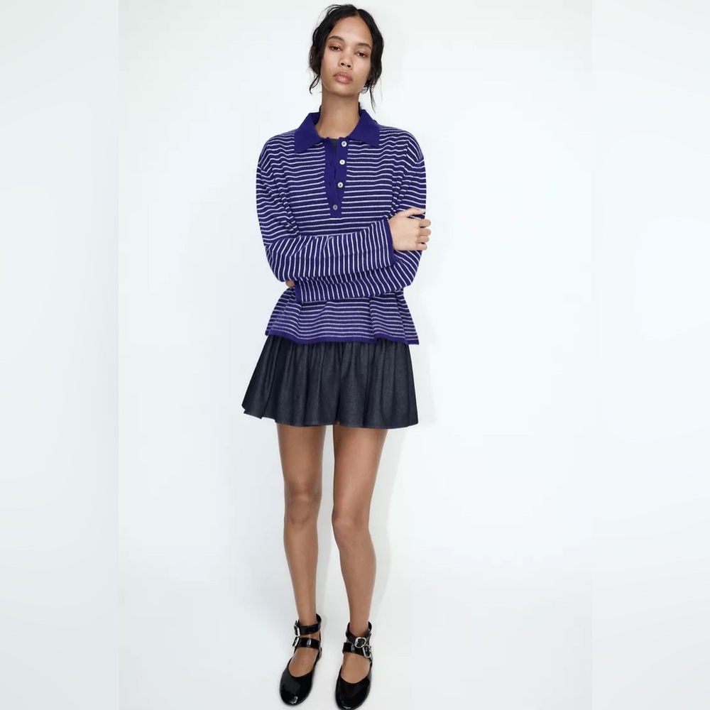 ZARA - Striped Knit Polo Sweater. NWOT